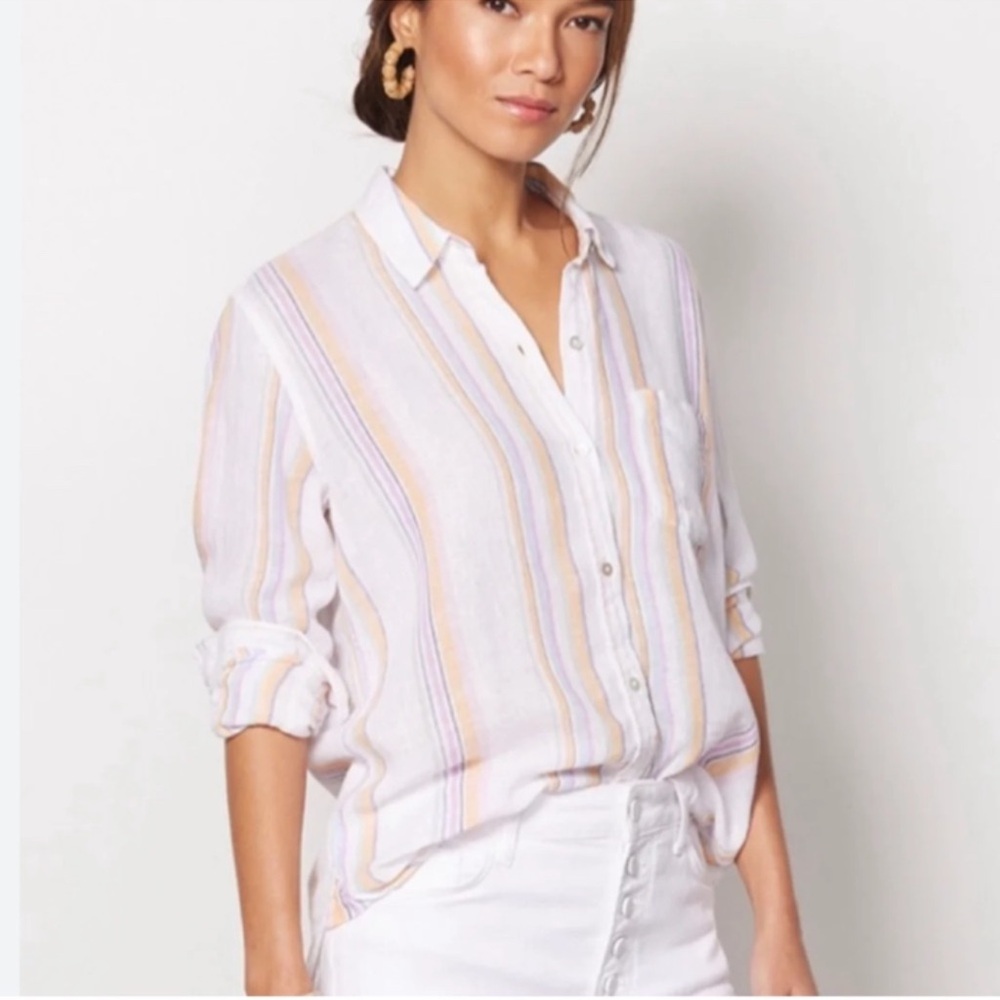 Rails periwinkle blue/while Striped Charli Linen Blend Button‎ Down Sz M